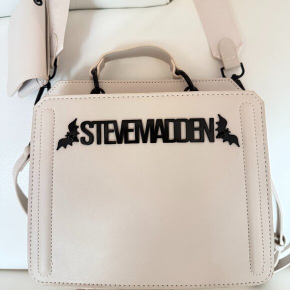 NWT STEVE MADDEN BEVELYN BATS SATCHEL CROSSBODY BAG W CREDIT CARD CASE CHALK - Picture 2 of 9